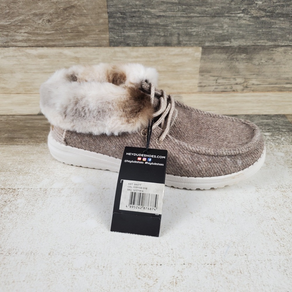 Hey Dude Britt Fur Lined Womens Loafers Shoe Sz 6 Brown Coffee Slip-on Round Toe